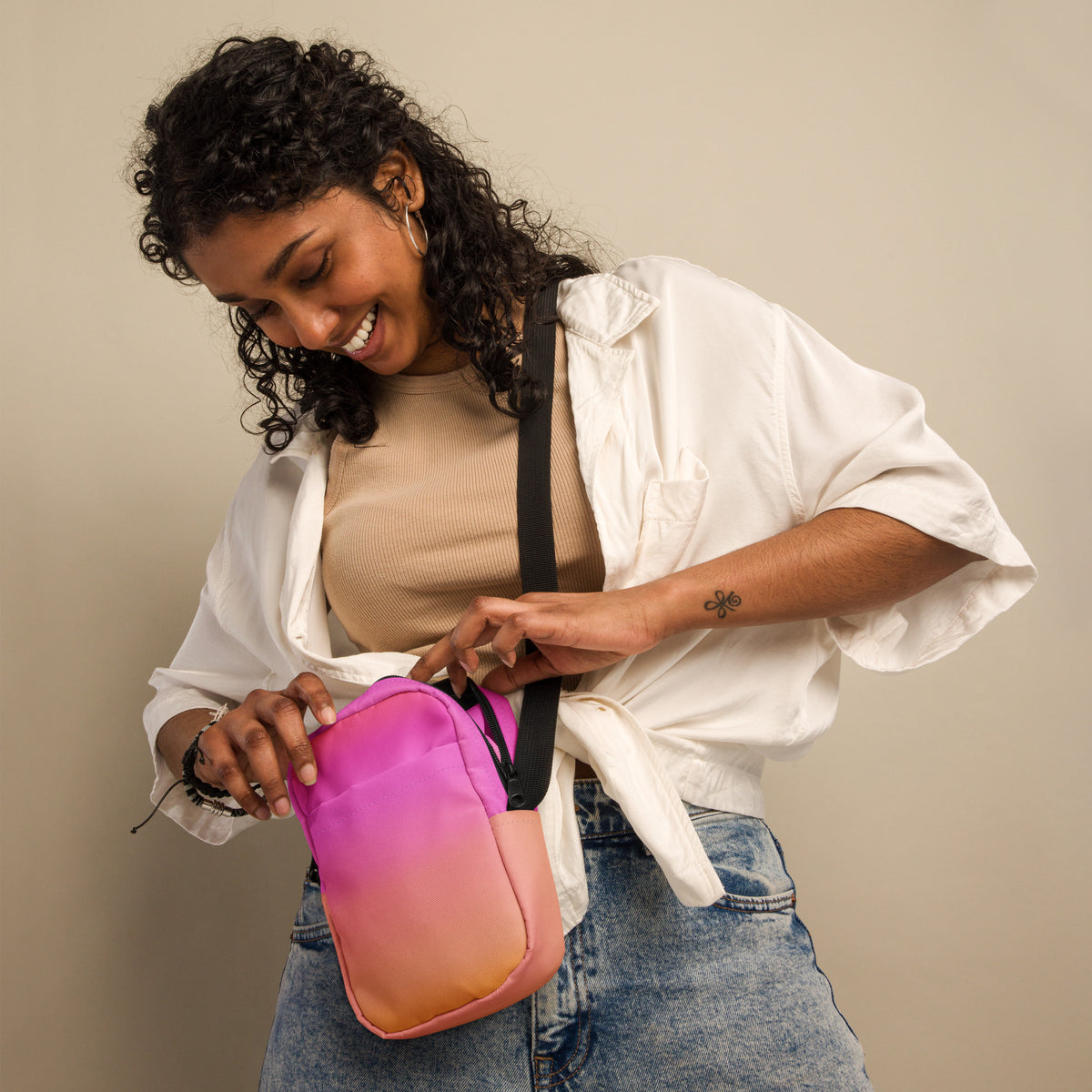 Sunset Ombre Crossbody Bag – Water Resistant Mini Purse With Adjustable Strap & Pockets
