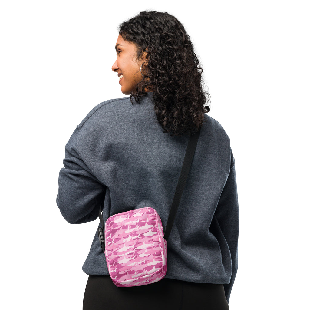 Pink Shark Camouflage Crossbody Bag – Water Resistant Mini Purse With Adjustable Strap & Pockets