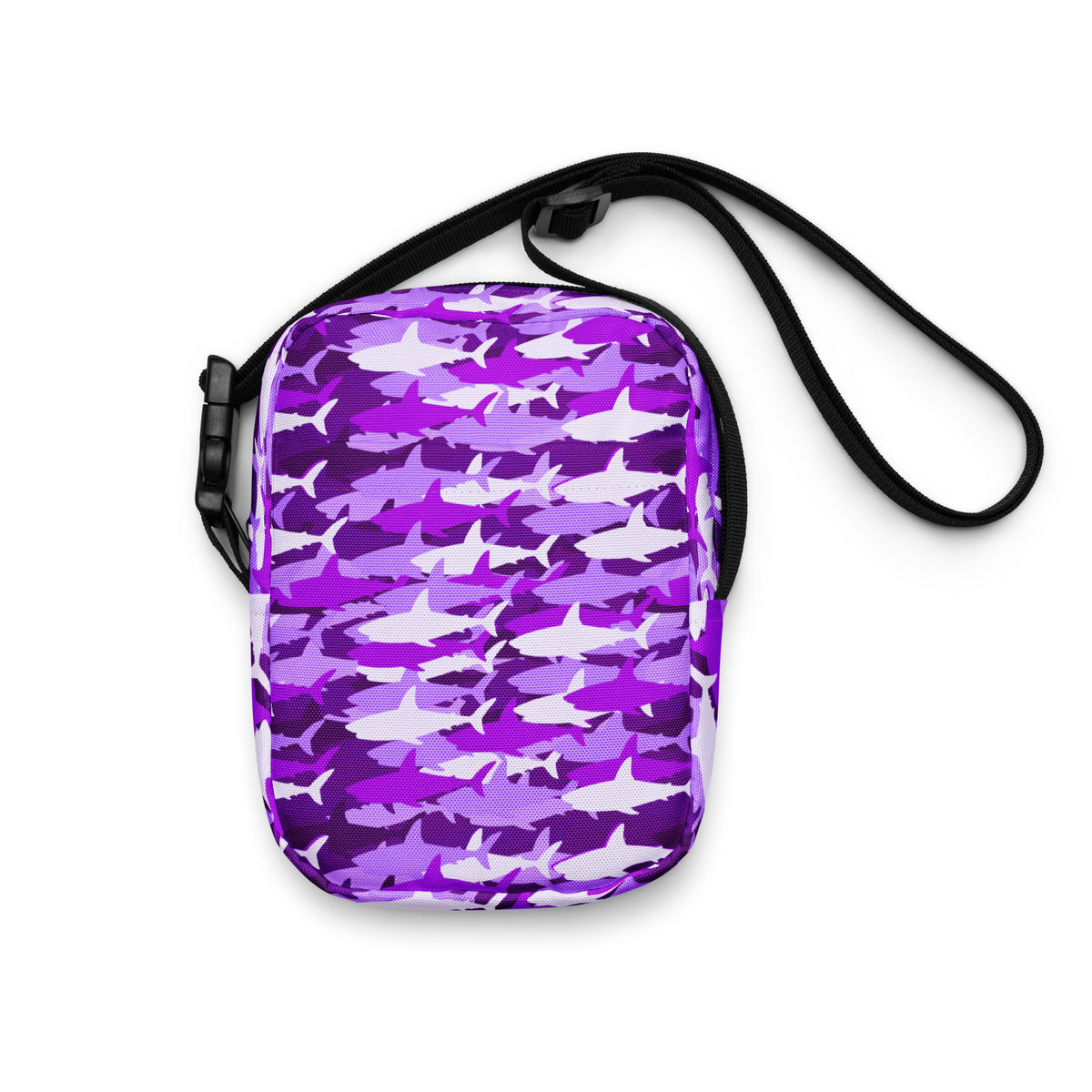 Girls Purple Shark Camouflage Crossbody Bag – Water Resistant Mini Purse With Adjustable Strap & Pockets