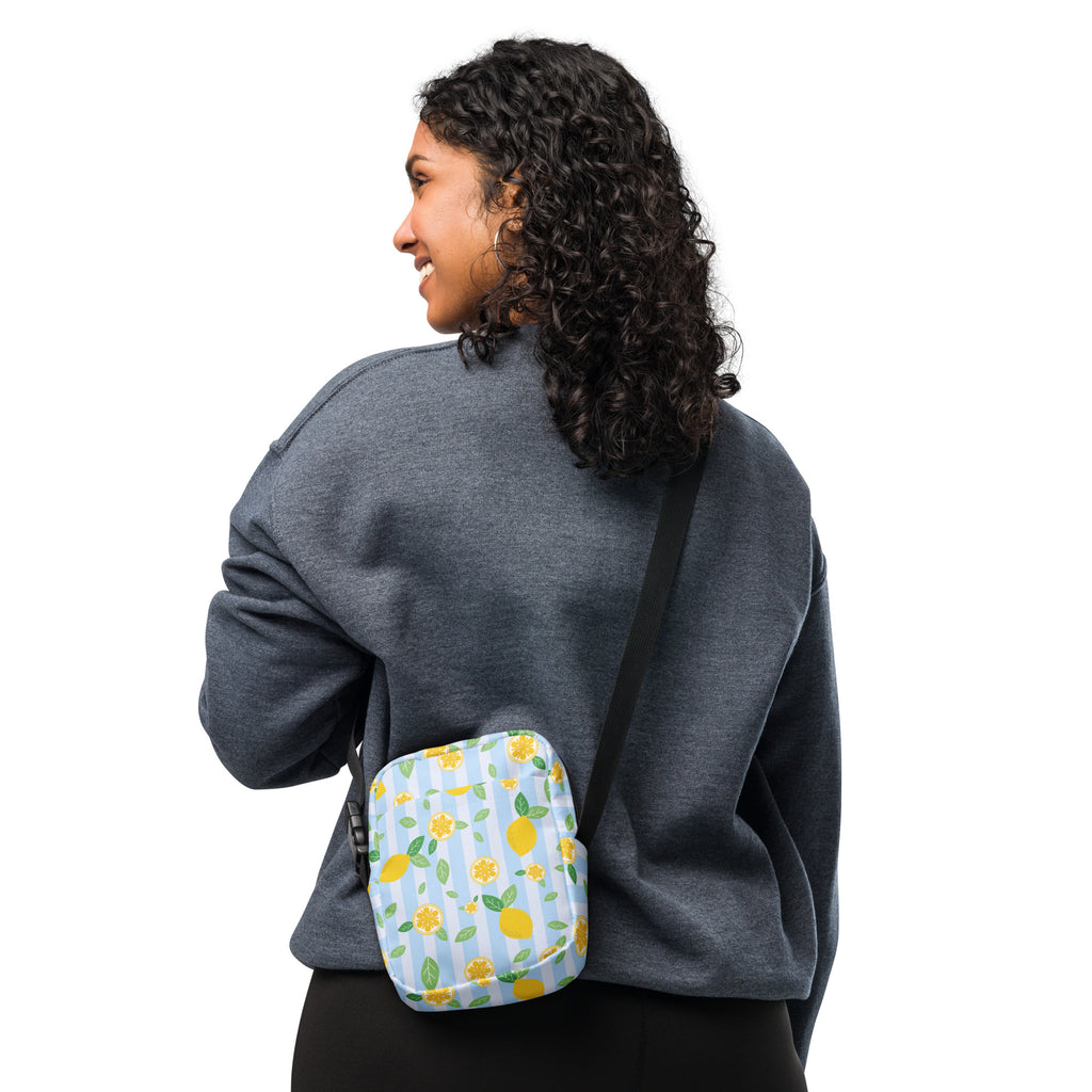 Lemon Stripe Crossbody Bag – Water Resistant Mini Purse With Adjustable Strap & Pockets