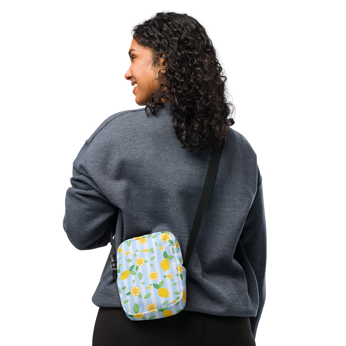 Lemon Stripe Crossbody Bag – Water Resistant Mini Purse With Adjustable Strap & Pockets