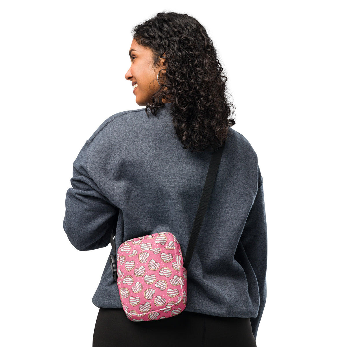 Pink Heart Cookies Crossbody Bag – Water Resistant Mini Purse With Adjustable Strap & Pockets
