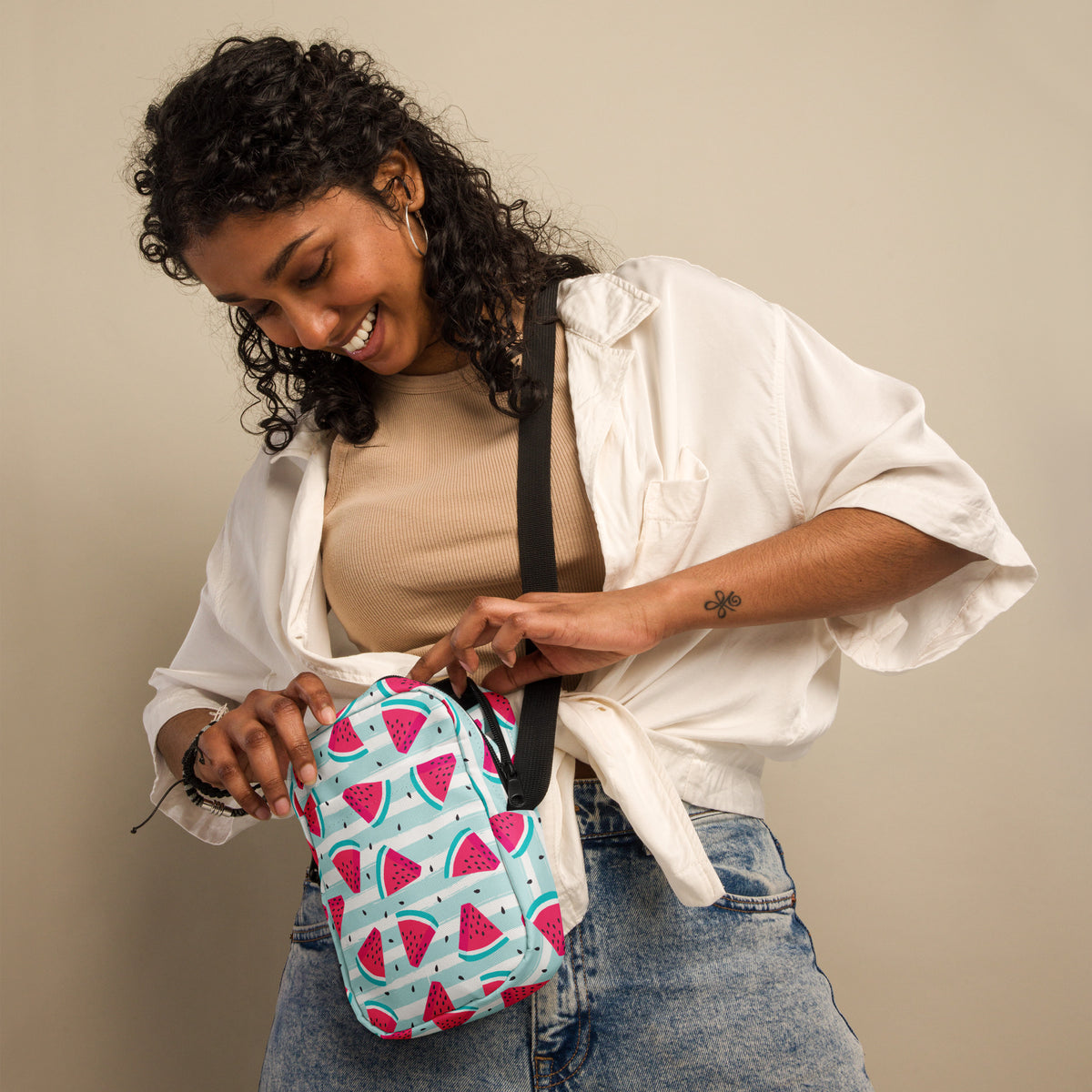 Watermelon Stripe Crossbody Bag – Water Resistant Mini Purse With Adjustable Strap & Pockets
