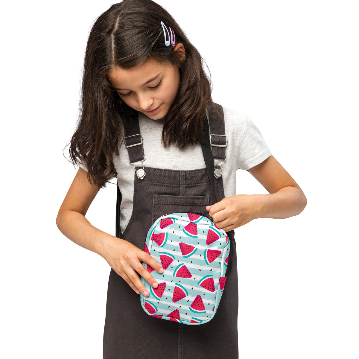 Girls Watermelon Stripe Crossbody Bag – Water Resistant Mini Purse With Adjustable Strap & Pockets