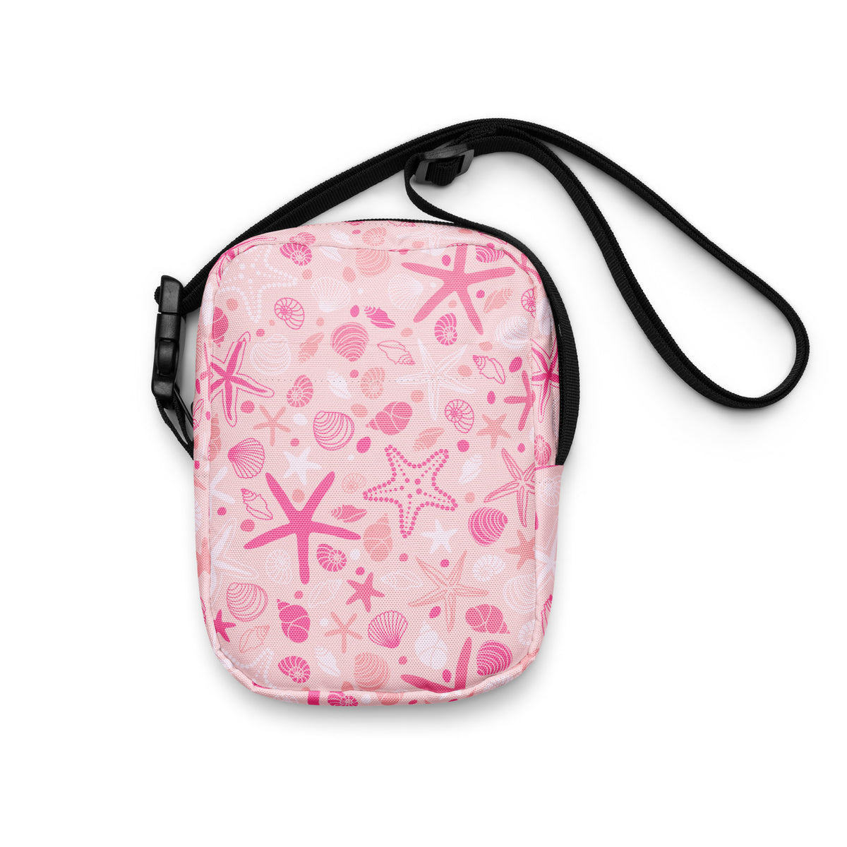 Pink Starfish & Shells Crossbody Bag – Water Resistant Mini Purse With Adjustable Strap & Pockets
