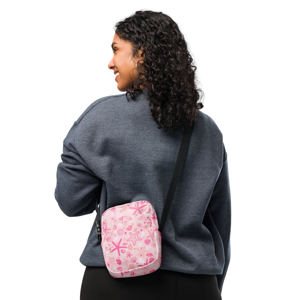 Pink Starfish & Shells Crossbody Bag – Water Resistant Mini Purse With Adjustable Strap & Pockets
