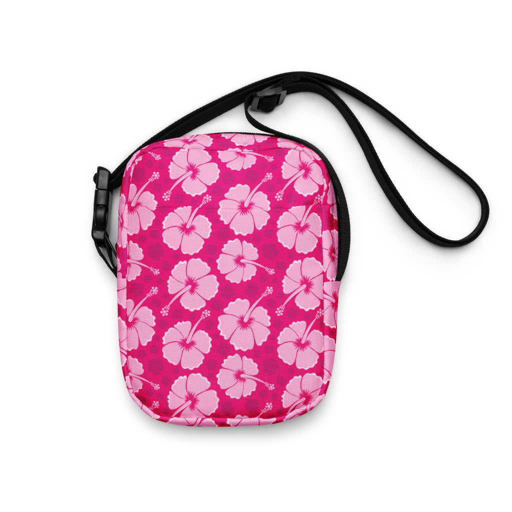 Tropical Pink Hibiscus Crossbody Bag – Water Resistant Mini Purse With Adjustable Strap & Pockets
