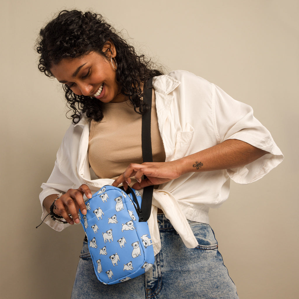 Blue Pug Crossbody Bag – Water Resistant Mini Purse With Adjustable Strap & Pockets