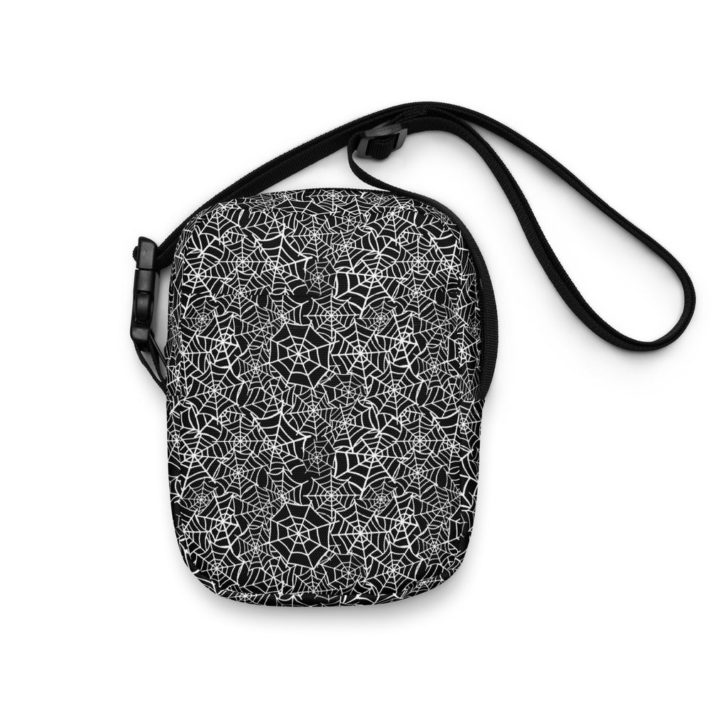 Black Spiderweb Crossbody Bag – Water Resistant Mini Purse With Adjustable Strap & Pockets