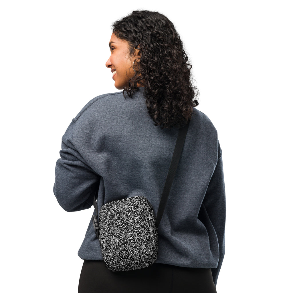 Black Spiderweb Crossbody Bag – Water Resistant Mini Purse With Adjustable Strap & Pockets
