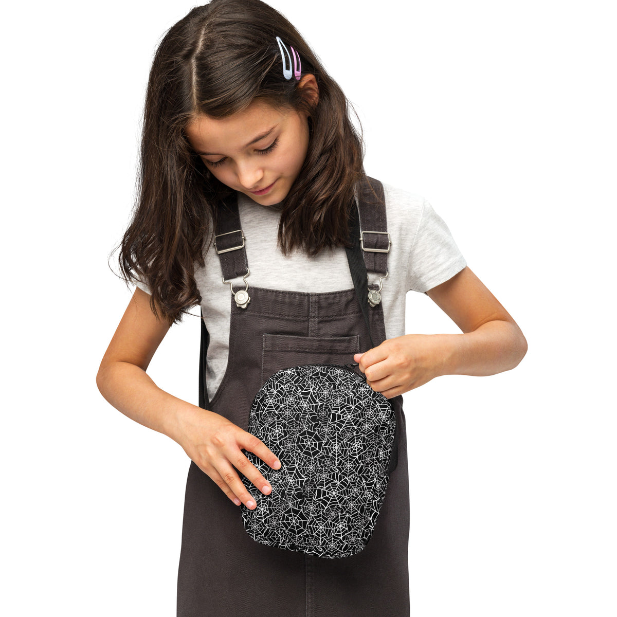 Girls Black Spiderweb Crossbody Bag – Water Resistant Mini Purse With Adjustable Strap & Pockets