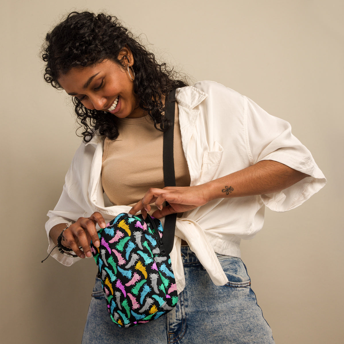 Colorful Axolotl Crossbody Bag – Water Resistant Mini Purse With Adjustable Strap & Pockets