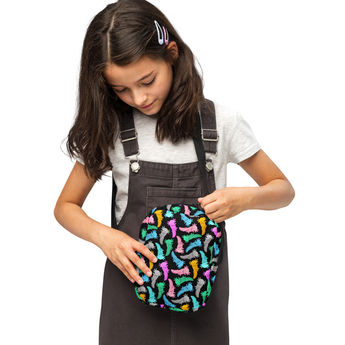 Girls Colorful Axolotl Crossbody Bag – Water Resistant Mini Purse With Adjustable Strap & Pockets