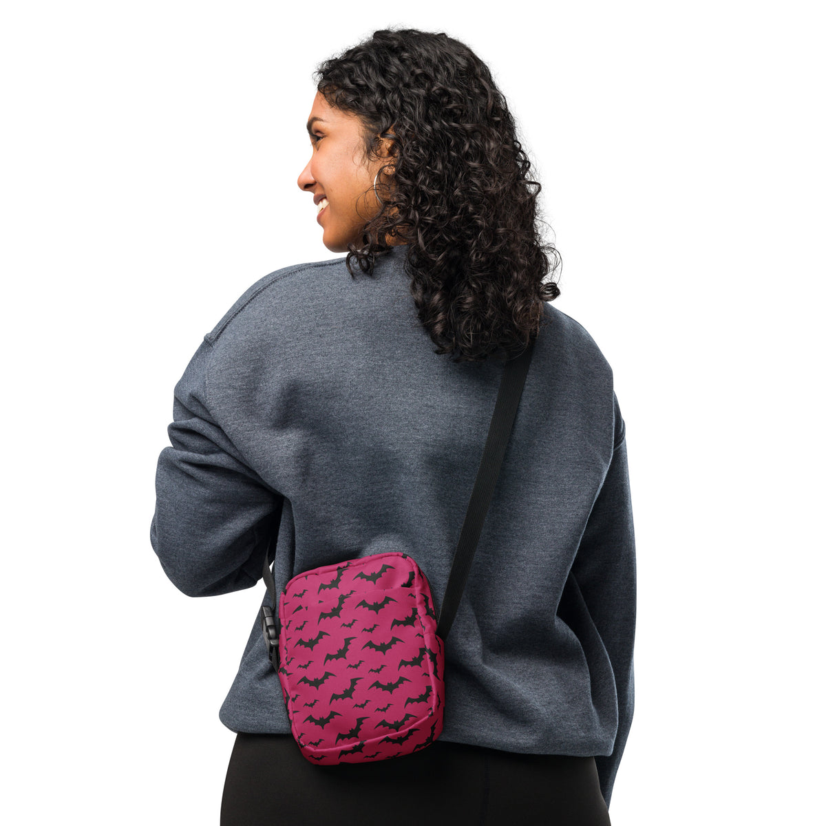 Pink Bats Halloween Crossbody Bag – Water Resistant Mini Purse With Adjustable Strap & Pockets