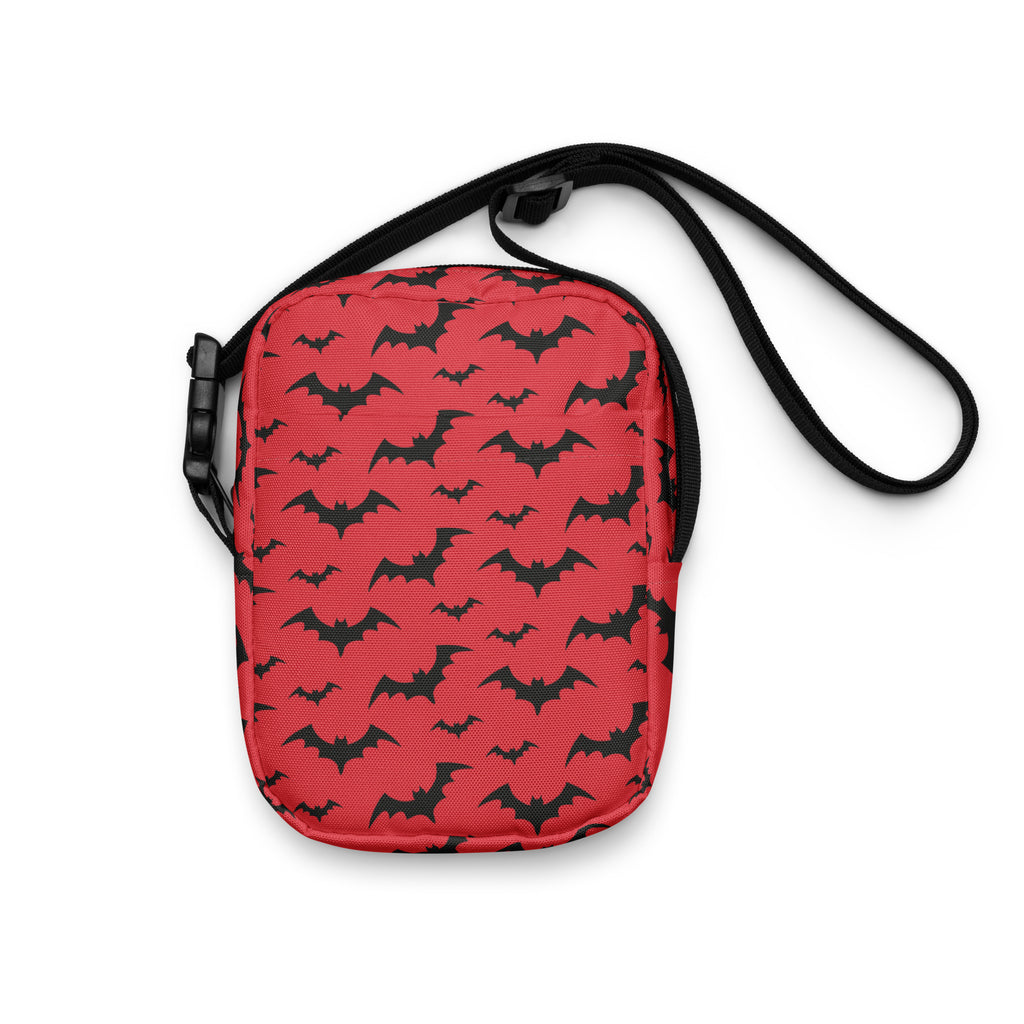 Red Bats Halloween Crossbody Bag – Water Resistant Mini Purse With Adjustable Strap & Pockets