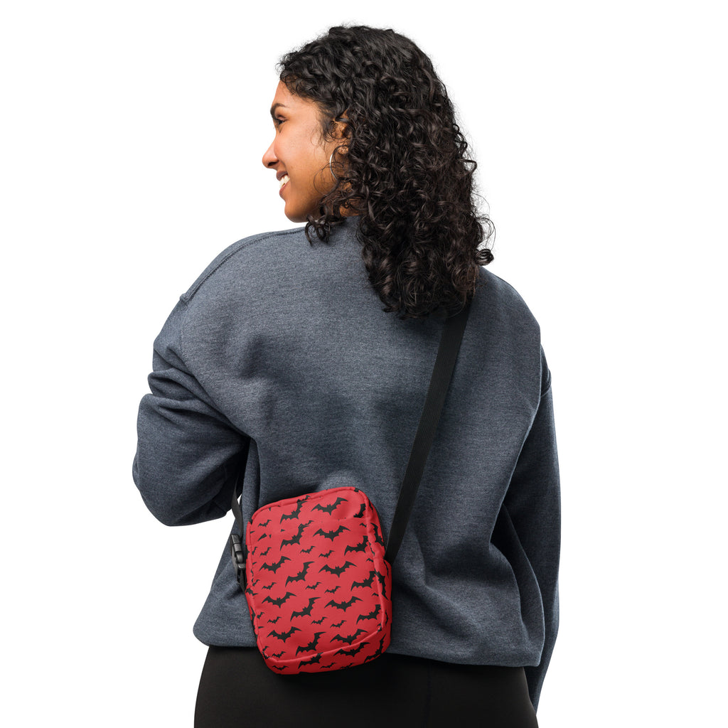 Red Bats Halloween Crossbody Bag – Water Resistant Mini Purse With Adjustable Strap & Pockets