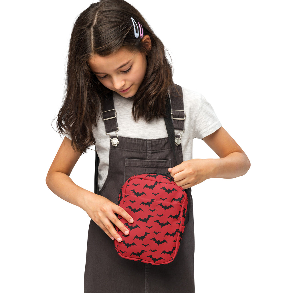 Girls Red Bats Halloween Crossbody Bag – Water Resistant Mini Purse With Adjustable Strap & Pockets