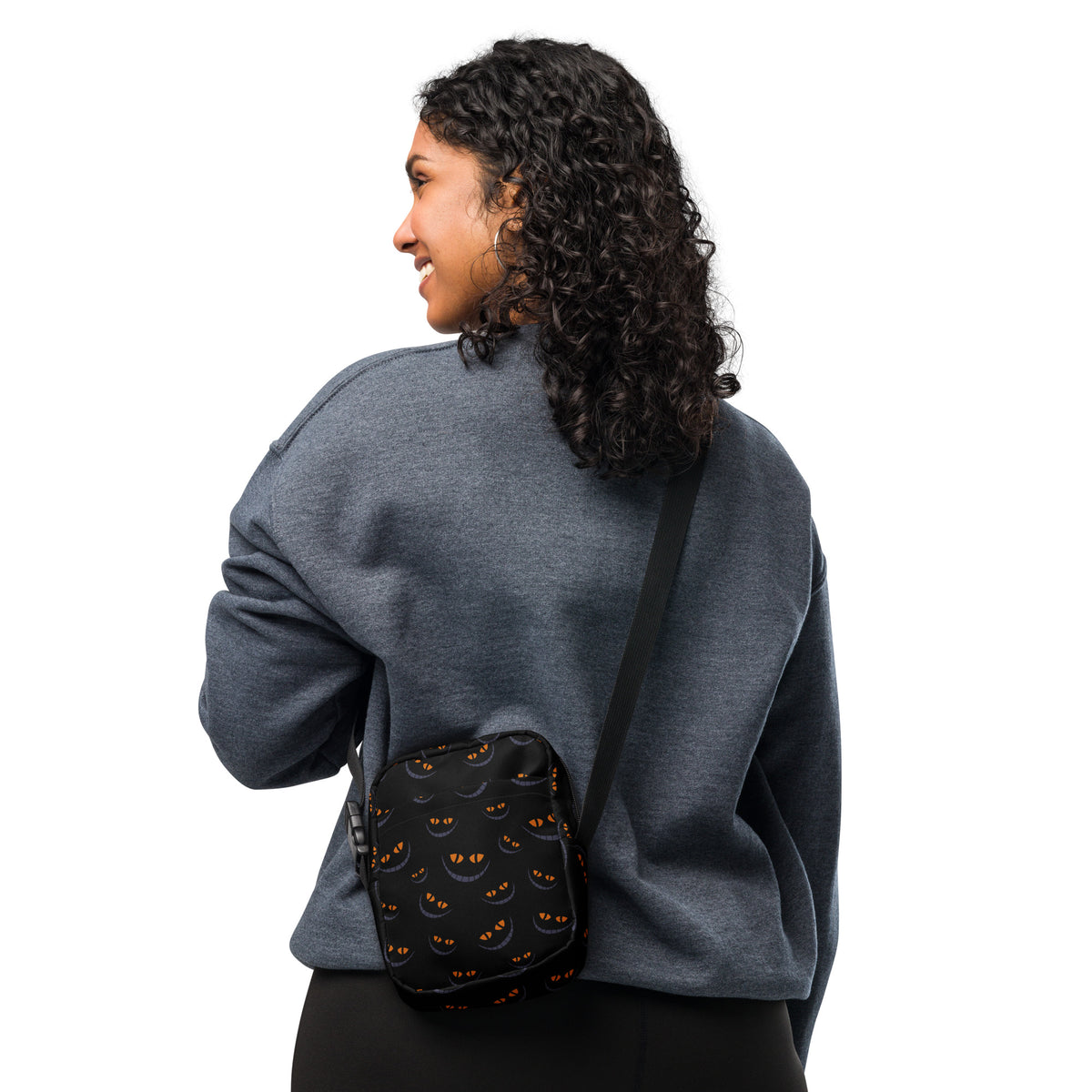 Spooky Black Cat Halloween Crossbody Bag – Water Resistant Mini Purse With Adjustable Strap & Pockets