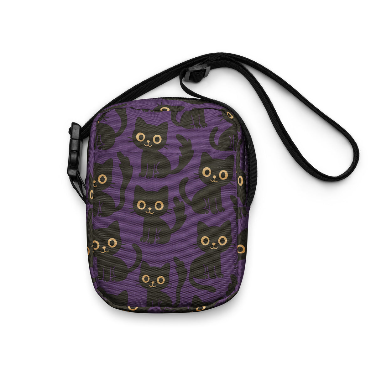 Cute Black Cat Halloween Crossbody Bag – Water Resistant Mini Purse With Adjustable Strap & Pockets