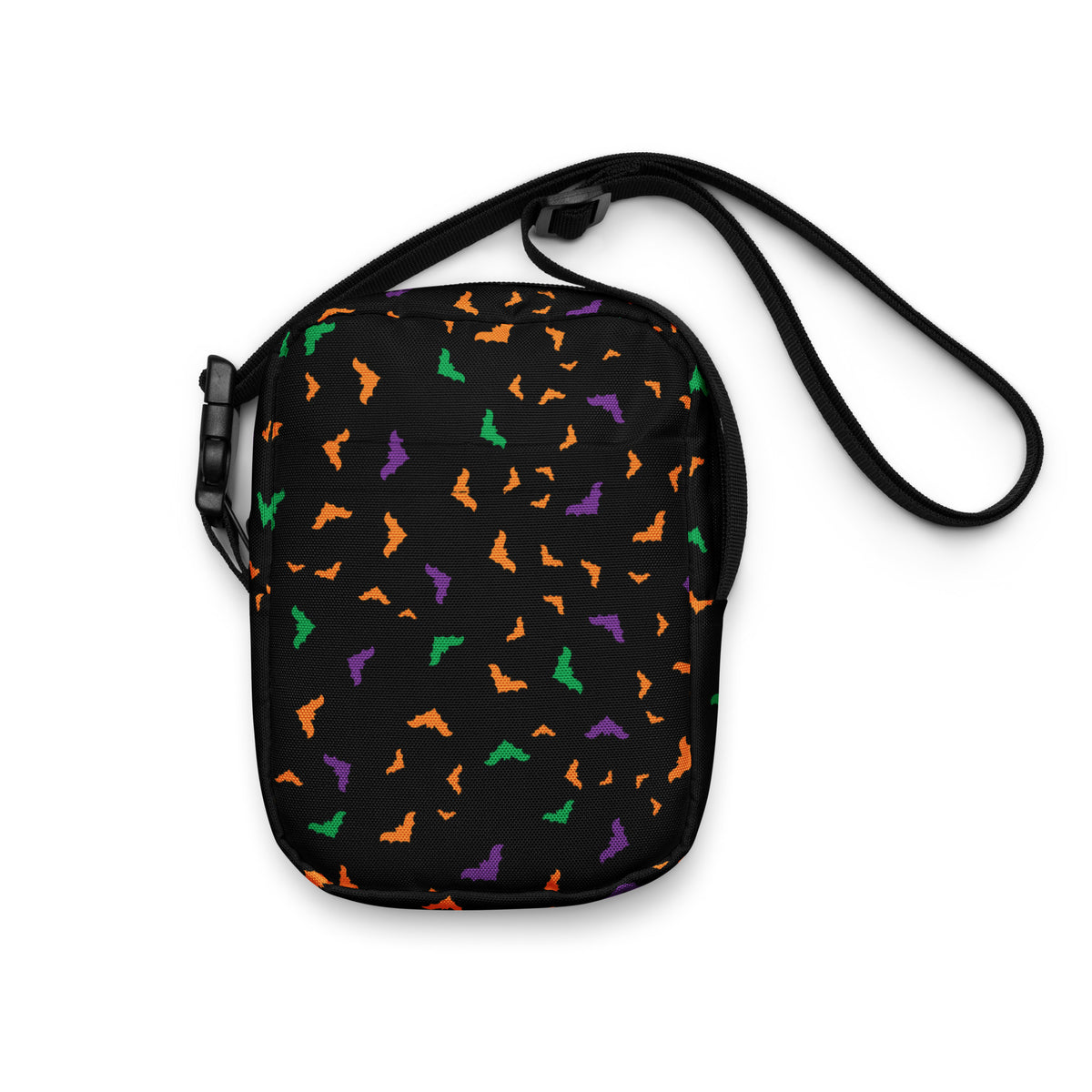 Colorful Bats Halloween Crossbody Bag – Water Resistant Mini Purse With Adjustable Strap & Pockets