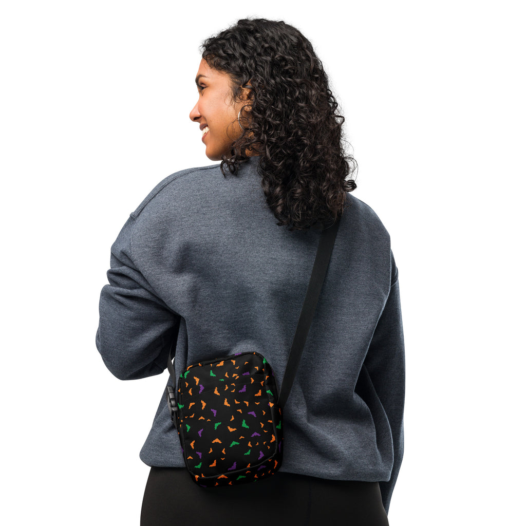 Colorful Bats Halloween Crossbody Bag – Water Resistant Mini Purse With Adjustable Strap & Pockets