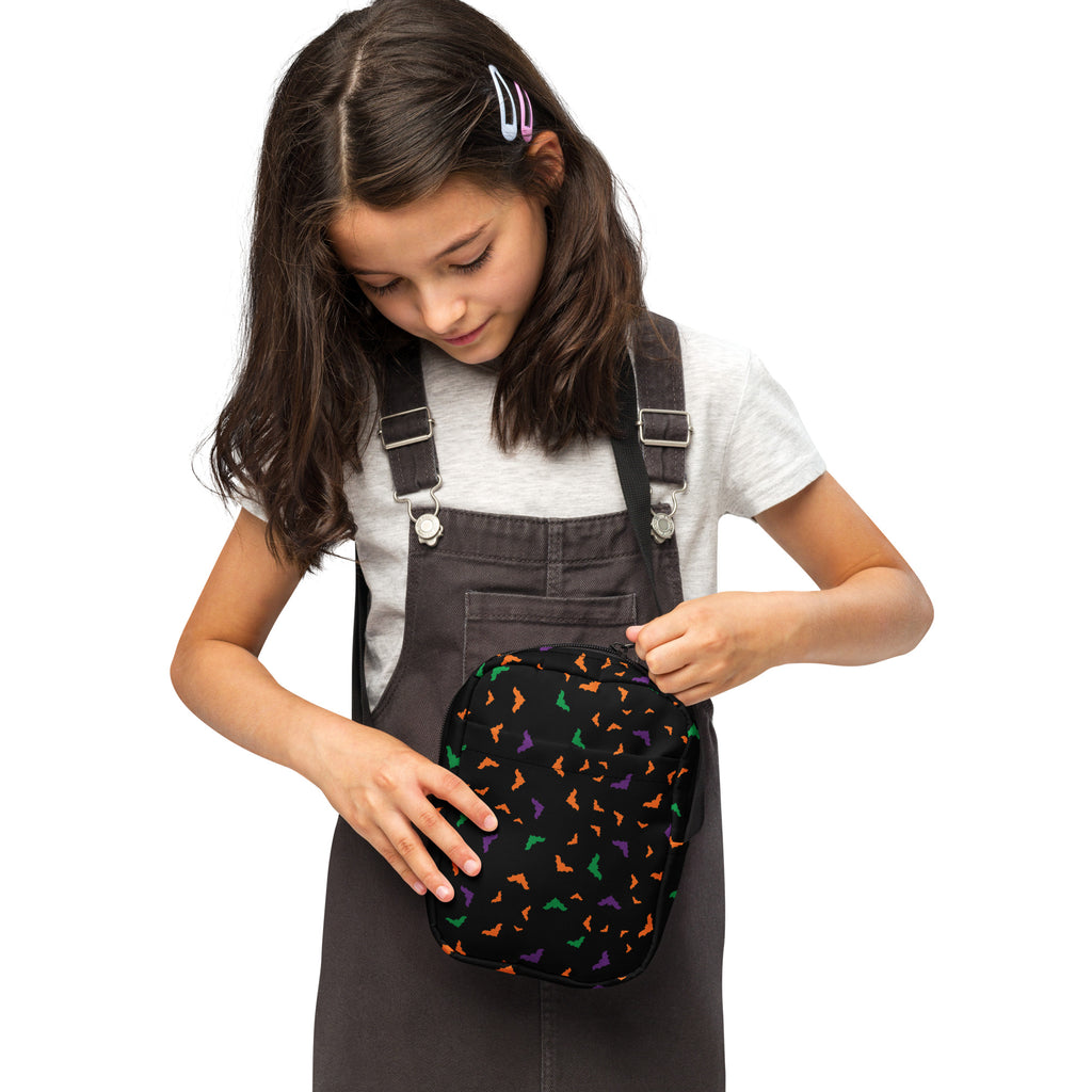 Girls Colorful Bats Halloween Crossbody Bag – Water Resistant Mini Purse With Adjustable Strap & Pockets