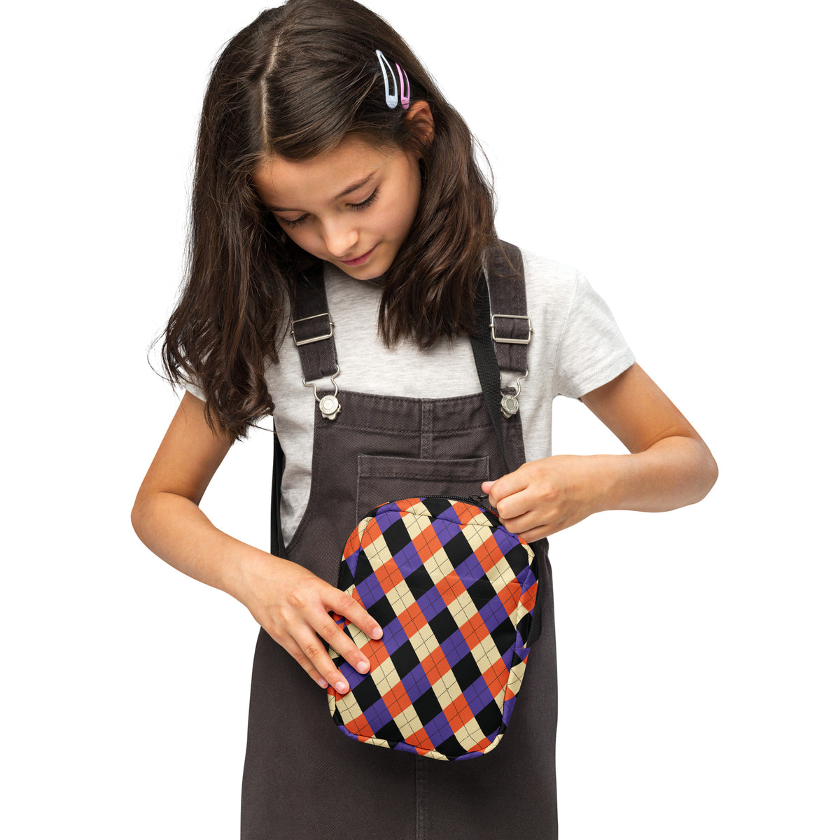 Girls Halloween Argyle Crossbody Bag – Water Resistant Mini Purse With Adjustable Strap & Pockets