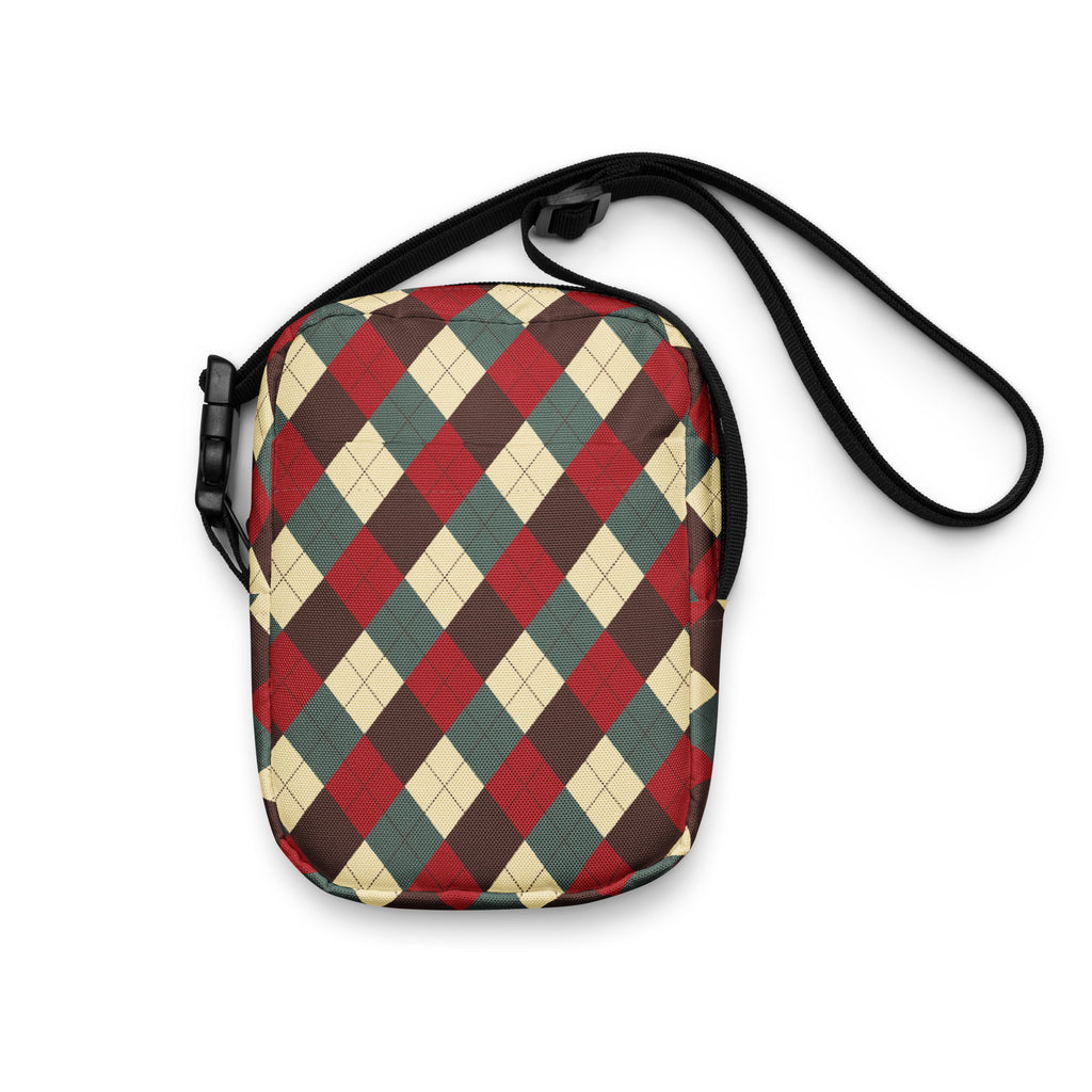 Vintage Christmas Argyle Crossbody Bag – Water Resistant Mini Purse With Adjustable Strap & Pockets