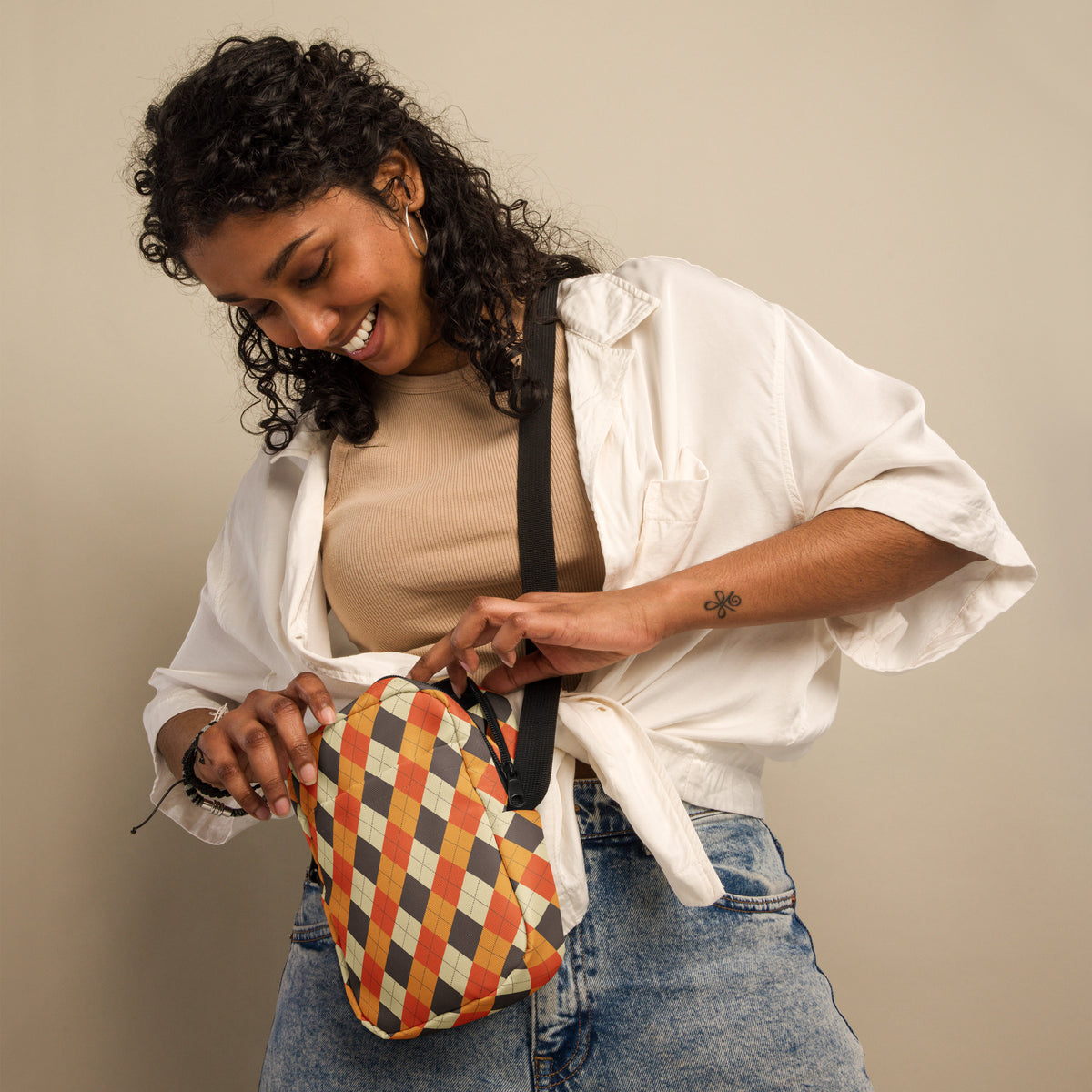 Fall Argyle Crossbody Bag – Water Resistant Mini Purse With Adjustable Strap & Pockets