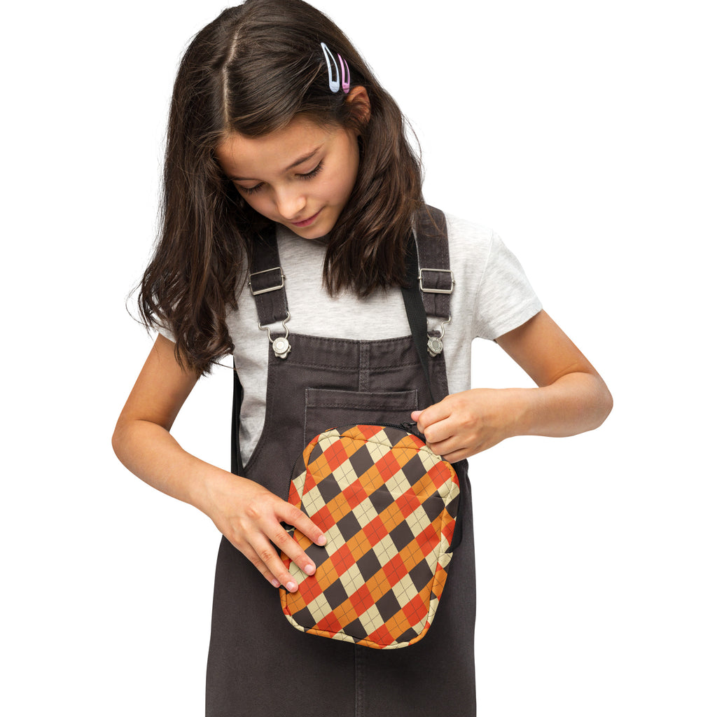 Girls Fall Argyle Crossbody Bag – Water Resistant Mini Purse With Adjustable Strap & Pockets