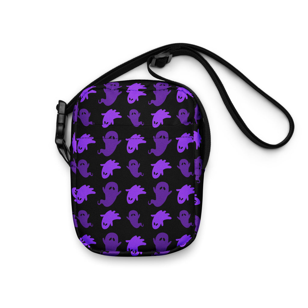 Purple Ghost Halloween Crossbody Bag – Water Resistant Mini Purse With Adjustable Strap & Pockets