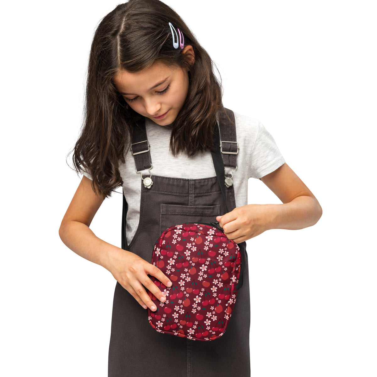 Girls Cherry Floral Crossbody Bag – Water Resistant Mini Purse With Adjustable Strap & Pockets