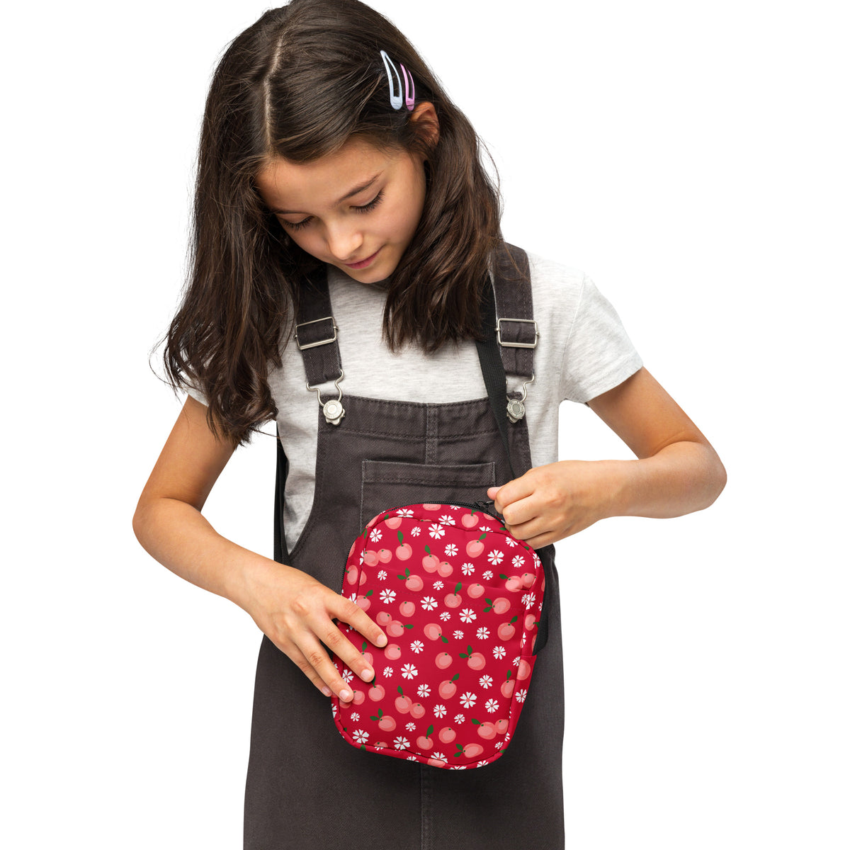 Girls Peach Floral Crossbody Bag – Water Resistant Mini Purse With Adjustable Strap & Pockets