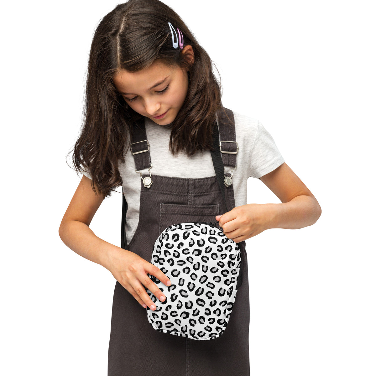 Girls Black & White Leopard Crossbody Bag – Water Resistant Mini Purse With Adjustable Strap & Pockets