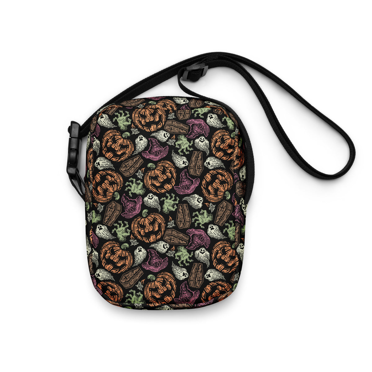 Vintage Pumpkin Ghost Halloween Crossbody Bag – Water Resistant Mini Purse With Adjustable Strap & Pockets