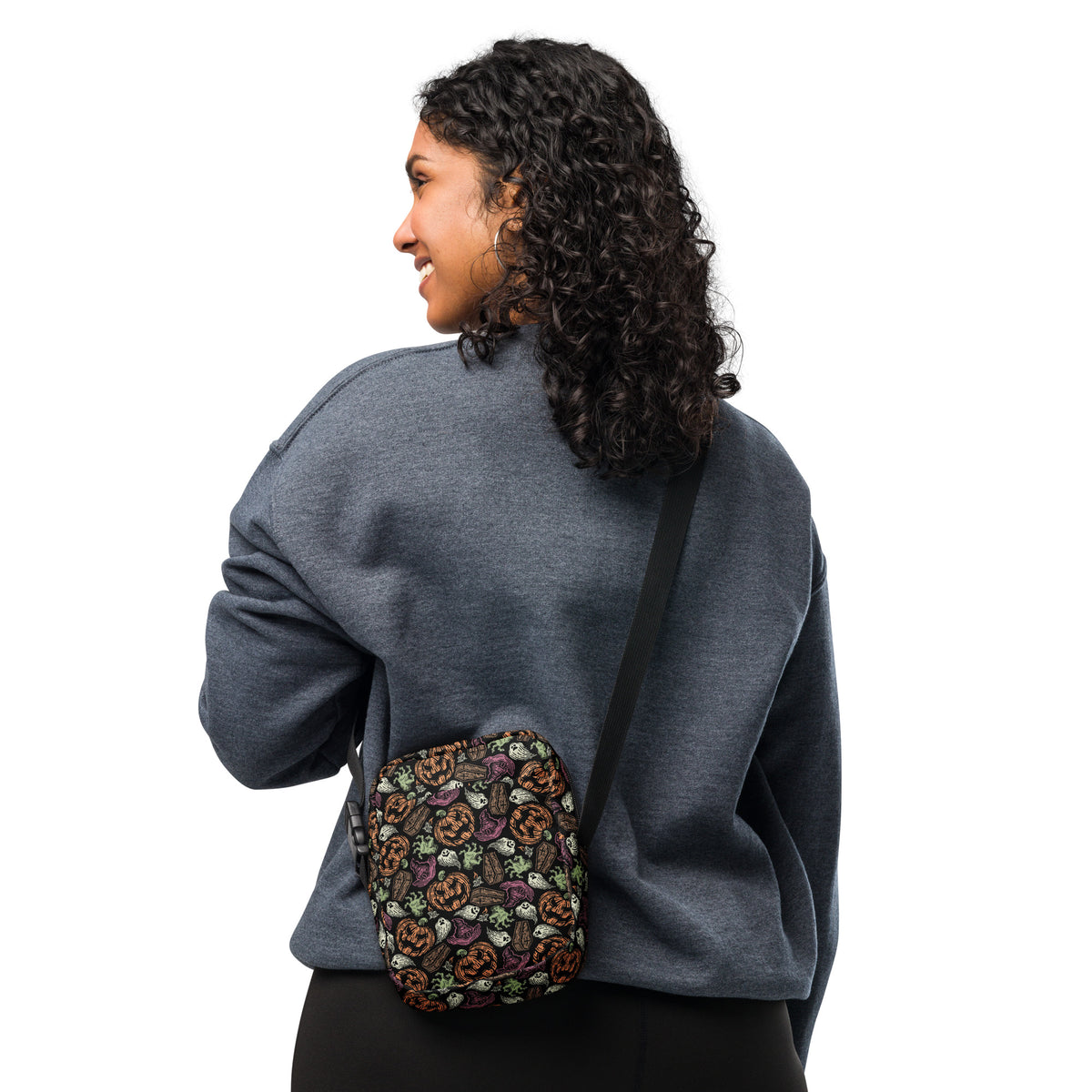 Vintage Pumpkin Ghost Halloween Crossbody Bag – Water Resistant Mini Purse With Adjustable Strap & Pockets