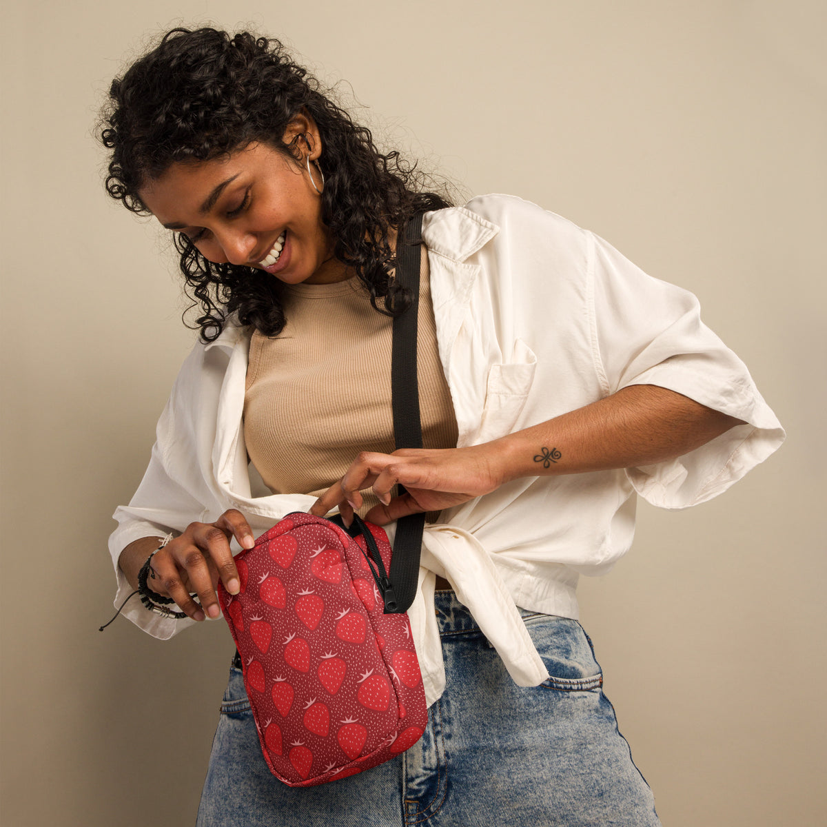 Red Strawberry Crossbody Bag – Water Resistant Mini Purse With Adjustable Strap & Pockets