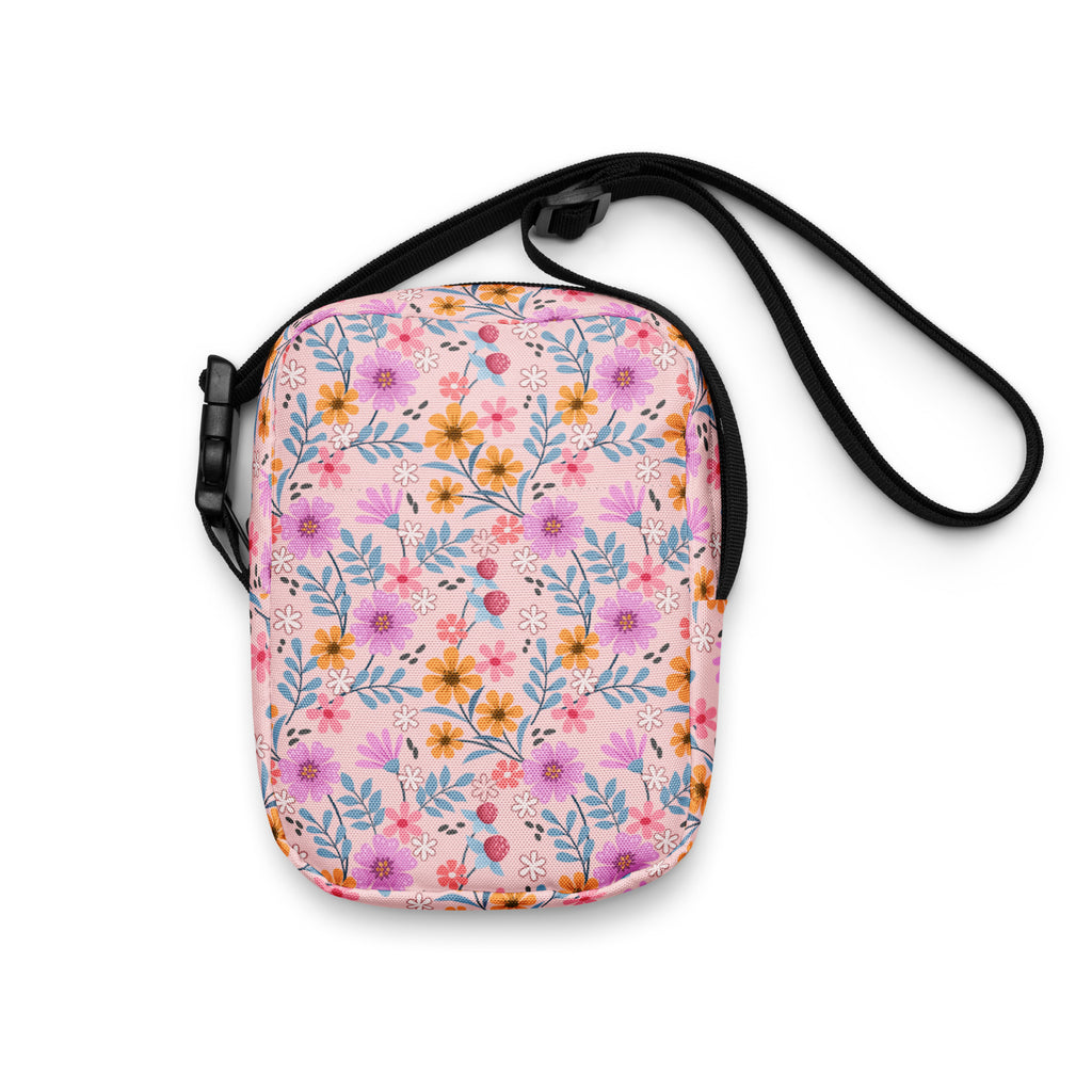 Pink Floral Crossbody Bag – Water Resistant Mini Purse With Adjustable Strap & Pockets