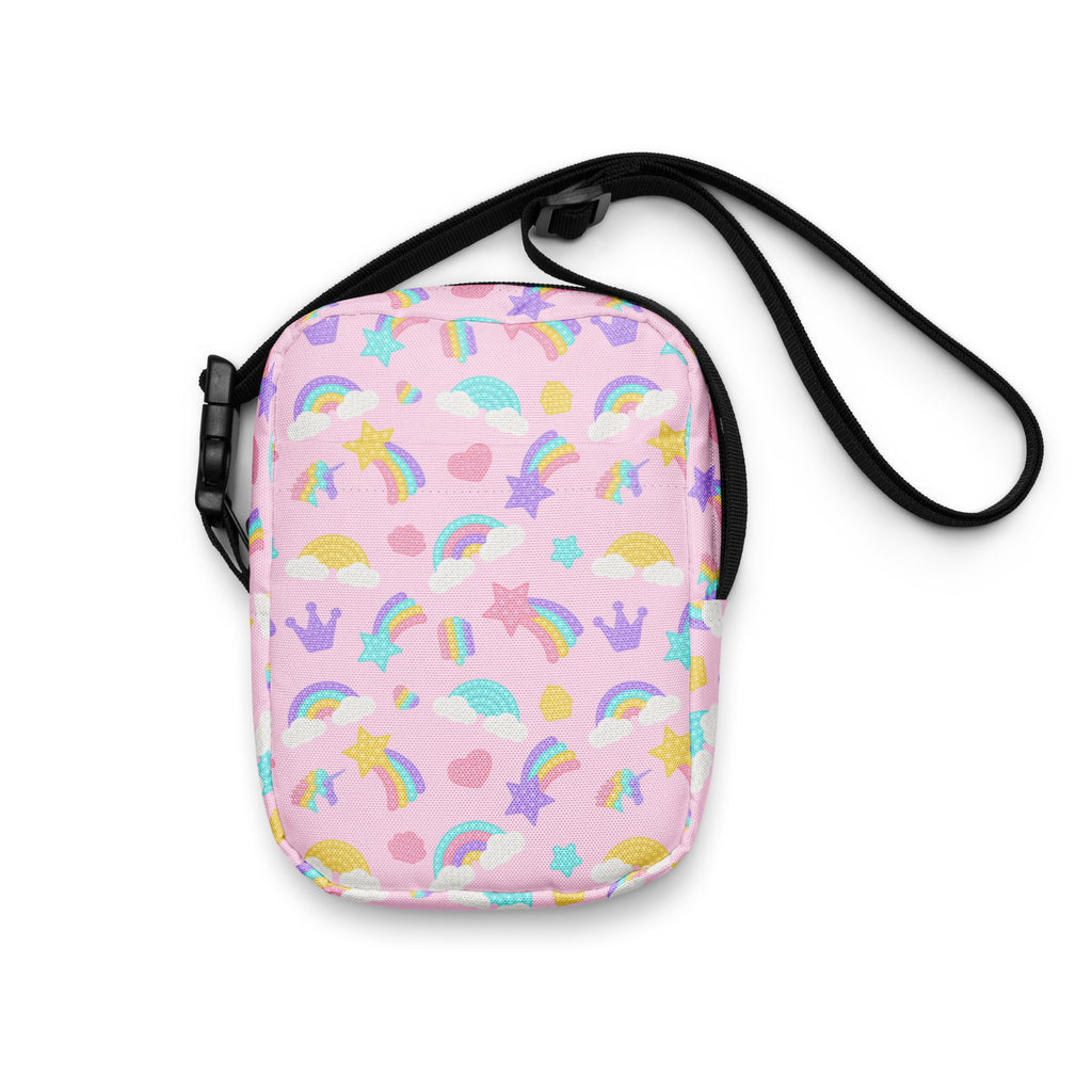 Girls Pink Rainbow Fidget Toy Crossbody Bag – Water Resistant Mini Purse With Adjustable Strap & Pockets