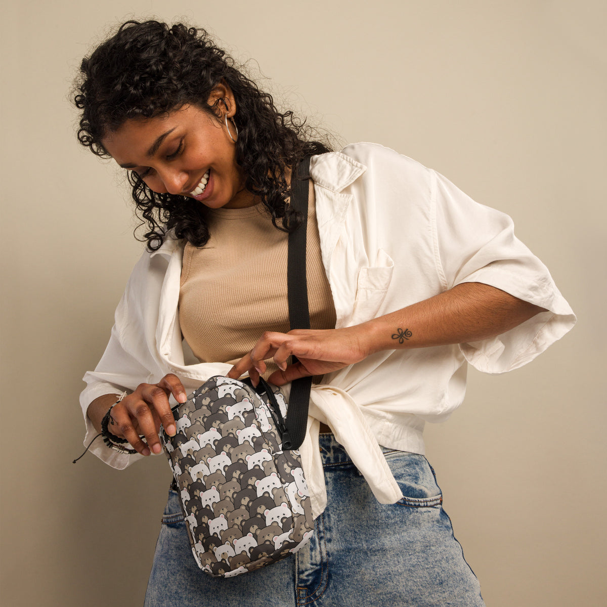 Bear Face Crossbody Bag – Water Resistant Mini Purse With Adjustable Strap & Pockets