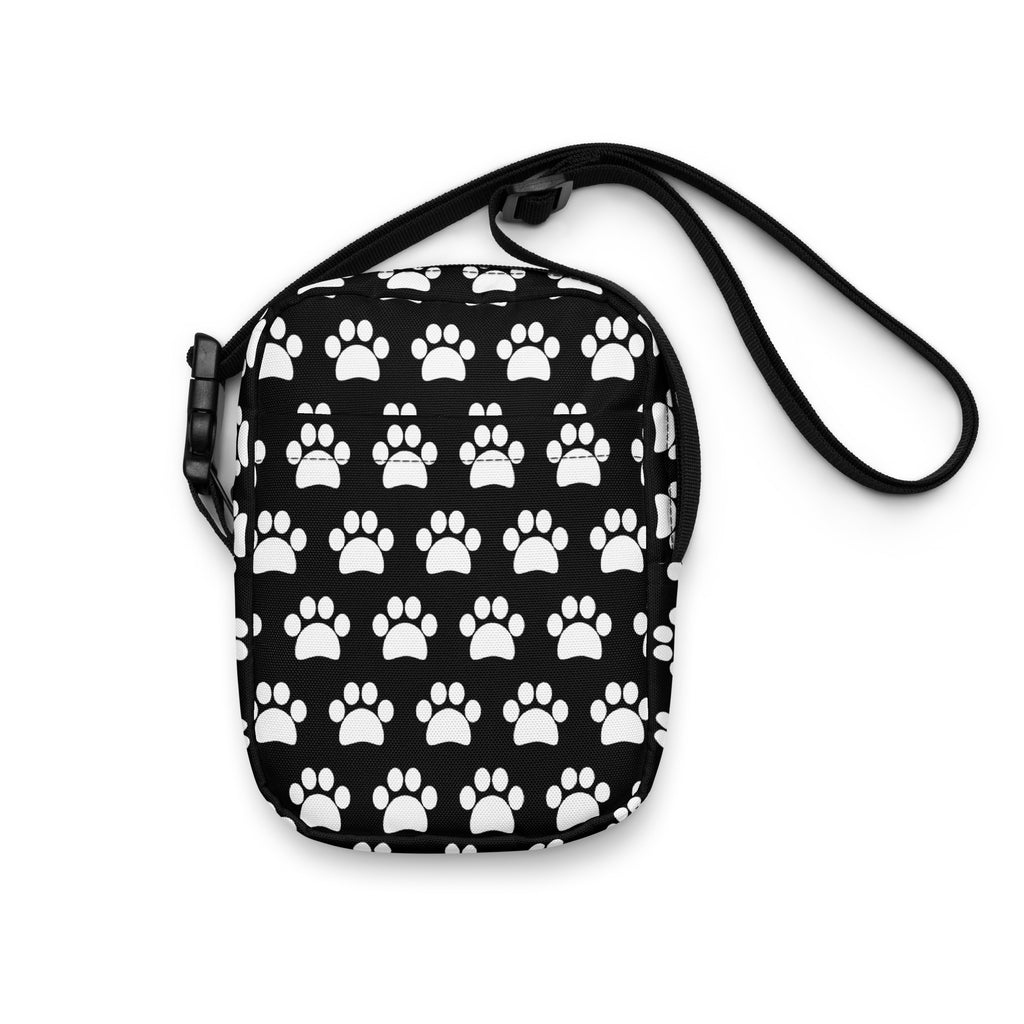 Black Paw Print Crossbody Bag – Water Resistant Mini Purse With Adjustable Strap & Pockets