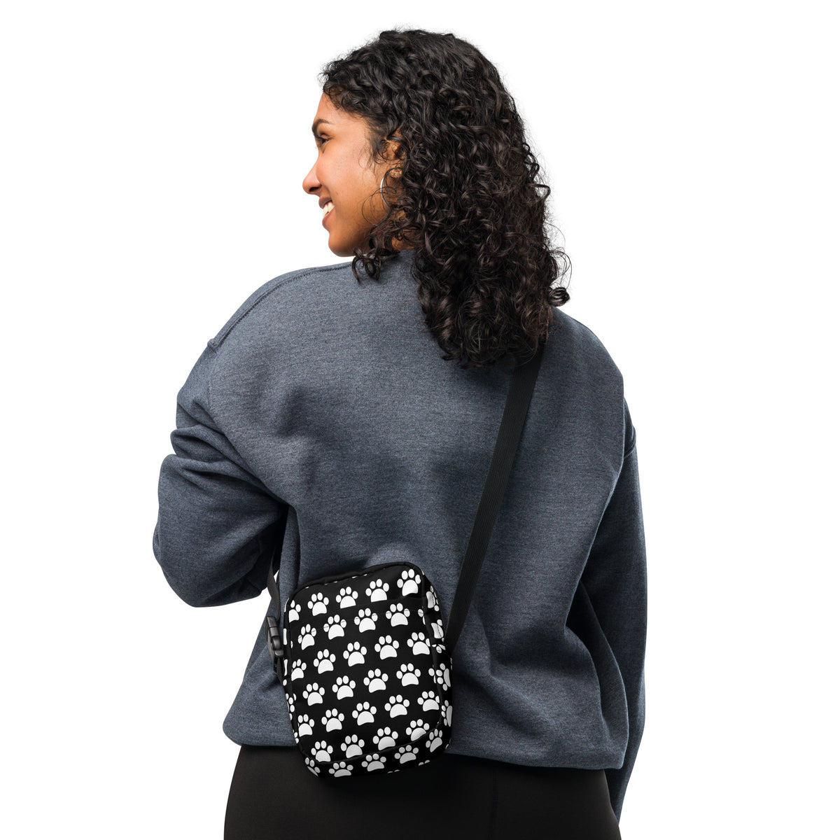Black Paw Print Crossbody Bag – Water Resistant Mini Purse With Adjustable Strap & Pockets