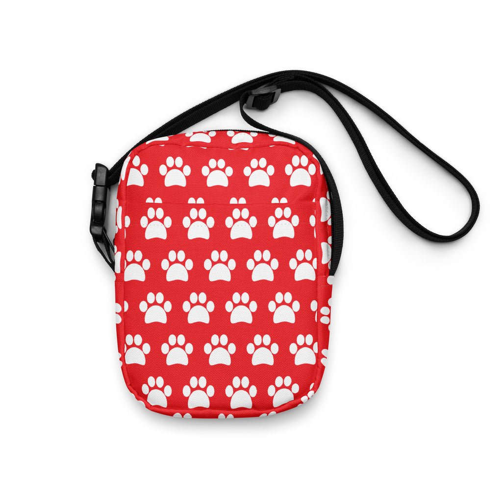 Red Paw Print Crossbody Bag – Water Resistant Mini Purse With Adjustable Strap & Pockets