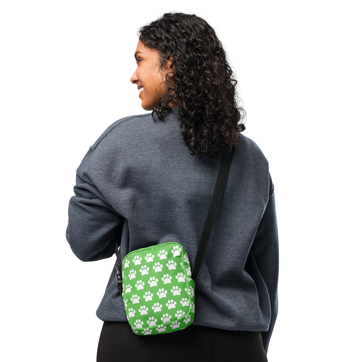 Green Paw Print Crossbody Bag – Water Resistant Mini Purse With Adjustable Strap & Pockets
