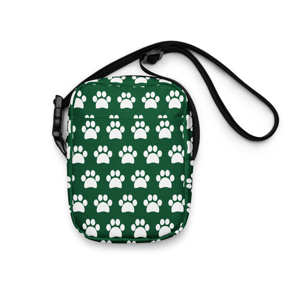Forest Green Paw Print Crossbody Bag – Water Resistant Mini Purse With Adjustable Strap & Pockets