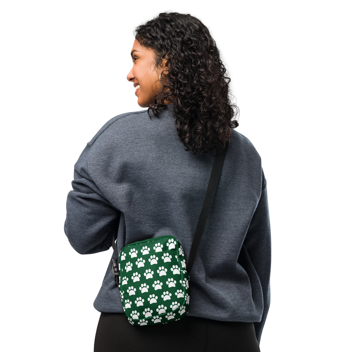 Forest Green Paw Print Crossbody Bag – Water Resistant Mini Purse With Adjustable Strap & Pockets
