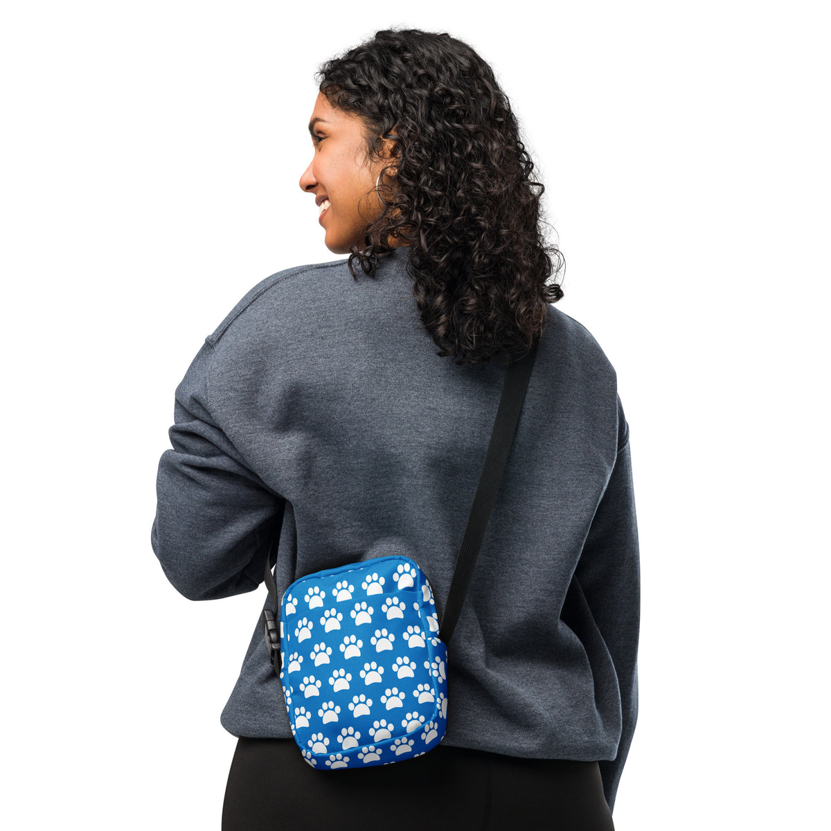 Royal Blue Paw Print Crossbody Bag – Water Resistant Mini Purse With Adjustable Strap & Pockets