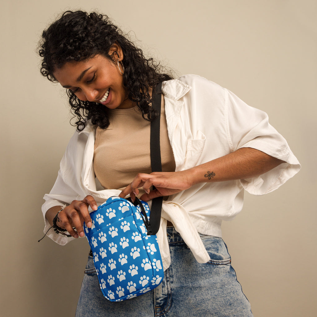 Royal Blue Paw Print Crossbody Bag – Water Resistant Mini Purse With Adjustable Strap & Pockets