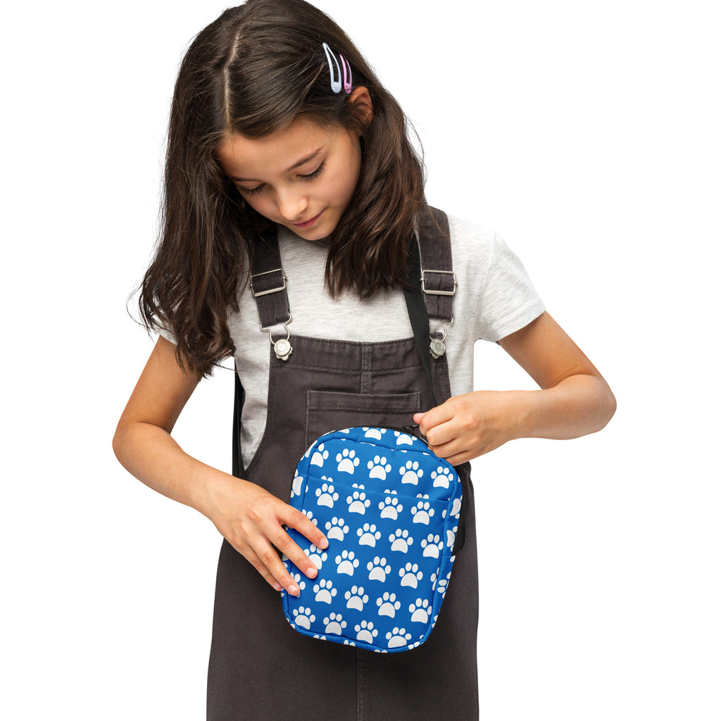 Girls Royal Blue Paw Print Crossbody Bag – Water Resistant Mini Purse With Adjustable Strap & Pockets