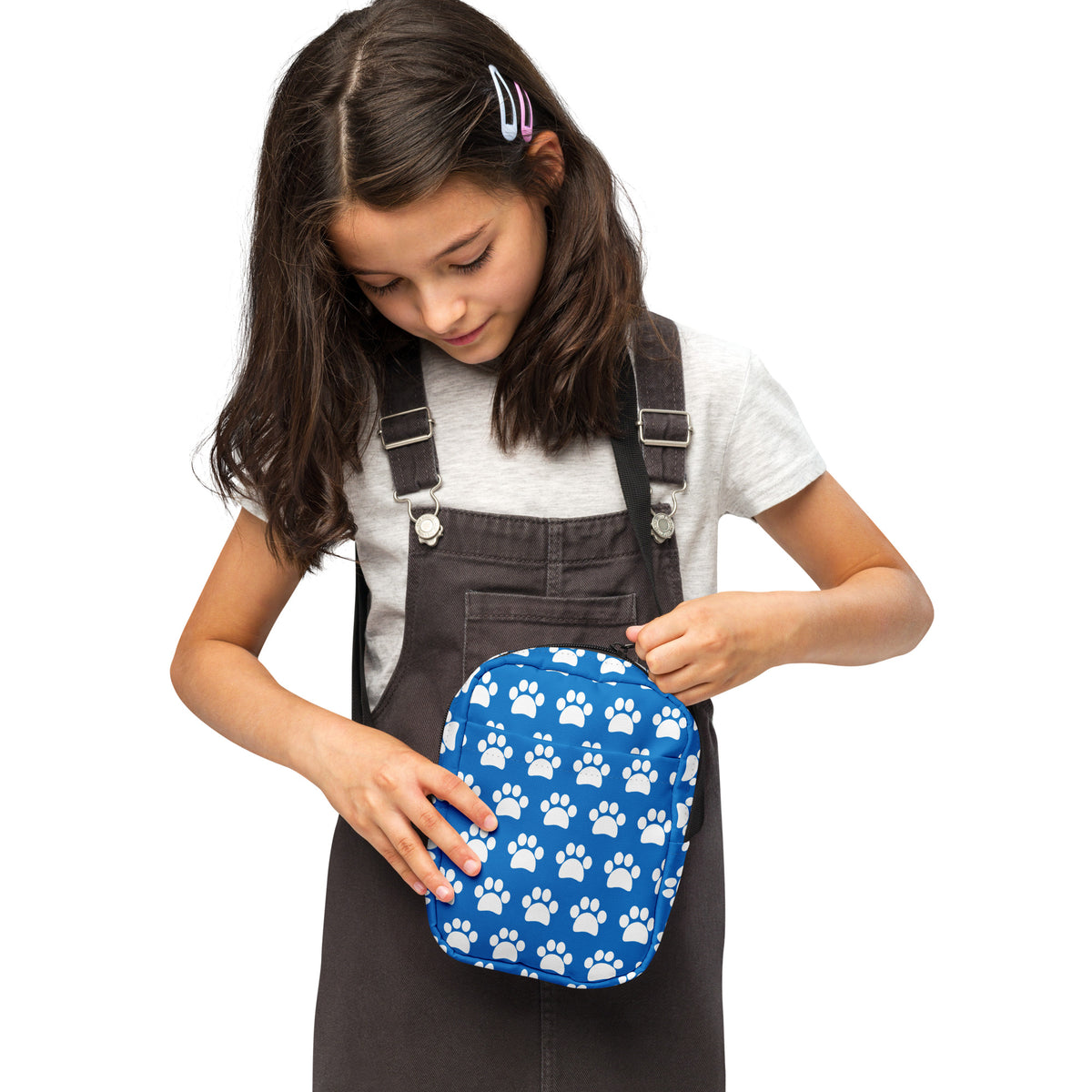 Girls Royal Blue Paw Print Crossbody Bag – Water Resistant Mini Purse With Adjustable Strap & Pockets